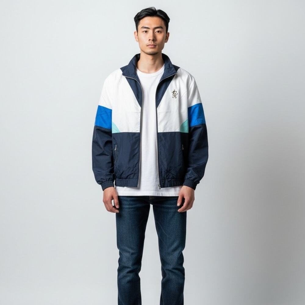 Gym King Retro Shell Jacket Navy/White Colorblock Zip Size XL